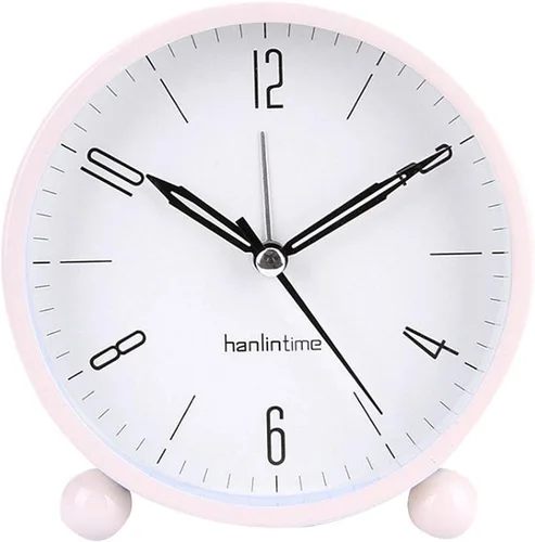 Sherry Nightlight Despertador 4" Redondo Silencioso Despertador Mesita de noche Reloj de viaje sin tictac Beige