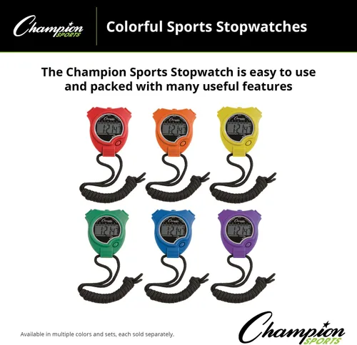 Miniatura 4 de Champion Sports Juego de cronómetro: resistente al agua, reloj digital de mano, cronómetros deportivos con pantalla grande para niños o neón variado