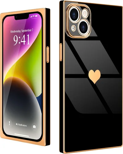 Miniatura 68 de Compatible con iPhone 12 Funda Rectangular Bonita Chapado Dorado Lujo Corazón de Amor Funda de Teléfono para Mujeres Niñas A Prueba de Golpes