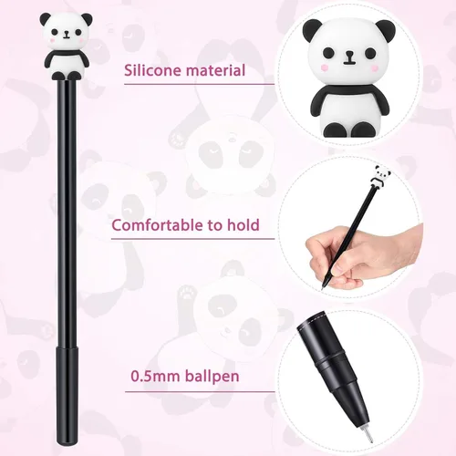 Miniatura 5 de Zonon 20 bolígrafos de panda para fin de año escolar, 0.020 in, tinta de gel negra, lindos dibujos animados, panda kawaii, suministros de escritura