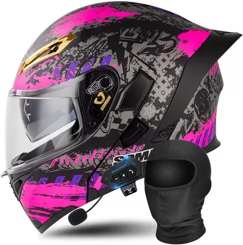Miniatura 14 de Casco Modular de Motocicleta Bluetooth Aprobado DOT/ECE de Cara Completa Abatible Anti-Empañamiento Doble Visera Casco con Altavoz Dual Incorporado