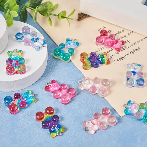 Miniatura 2 de Cabujones de oso gomoso de colores, Resina, No es una piedra preciosa Color mixto: 1.260x0.748x0.335 in-12pcs