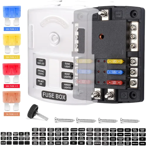 Bloque de fusibles de 6 vías de 12 V con indicador LED, 300/45 A con cubierta antipolvo, terminal positivo individual de 6 vías y portafusibles de