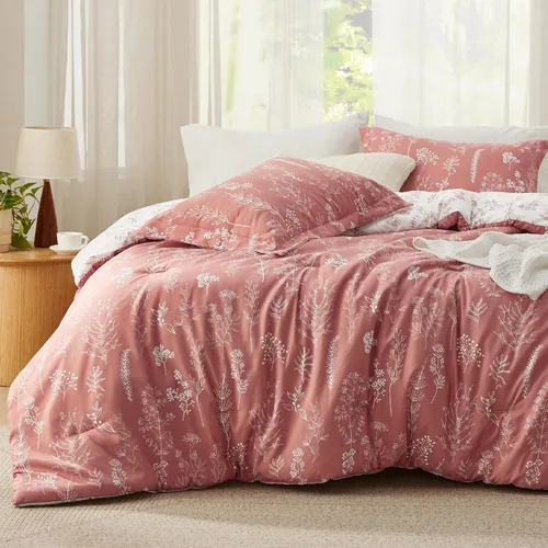 Miniatura 24 de Bedsure - Juego de edredón tamaño King, juego de ropa de cama verde salvia, 3 piezas de ropa de cama floral bonita, 1 edredón reversible suave
