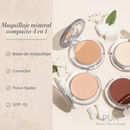 Miniatura 2 de PÜR MINERALS Base de Maquillaje Mineral Prensada 4 en 1 en Polvo con SPF 15 - Corrector y Compacto de Acabado en Polvo Prensado para Rostro - Base
