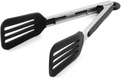 Pinzas para servir de silicona de acero inoxidable de 12 pulgadas con mango de bloqueo (negro)