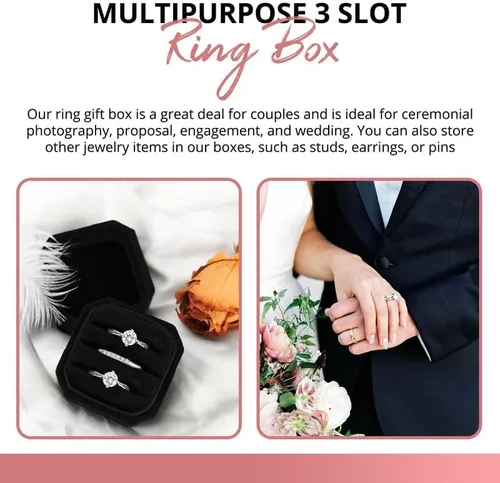 Miniatura 6 de NIMSIN Caja de terciopelo para anillos de alta calidad para ceremonia de boda con tapa desmontable, elegante y bonita caja para anillos de boda, 3