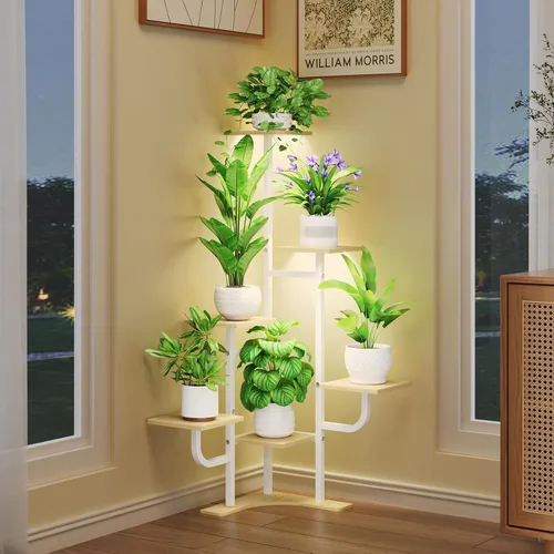 Miniatura 13 de Homsorout Soporte de Esquina para Plantas de Interior - Soporte de Plantas de Interior de 6 Niveles, Estante Redondo de Metal para Plantas