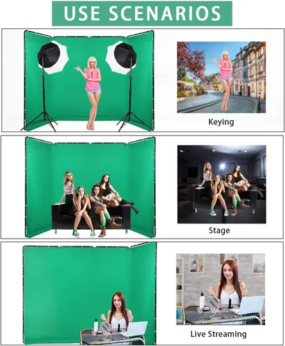 Miniatura 5 de Telón de fondo de pantalla verde Chromakey portátil de 7.87 pies x 13.12 pies con soporte, sistema de soporte de fondo para fotografía de estudio