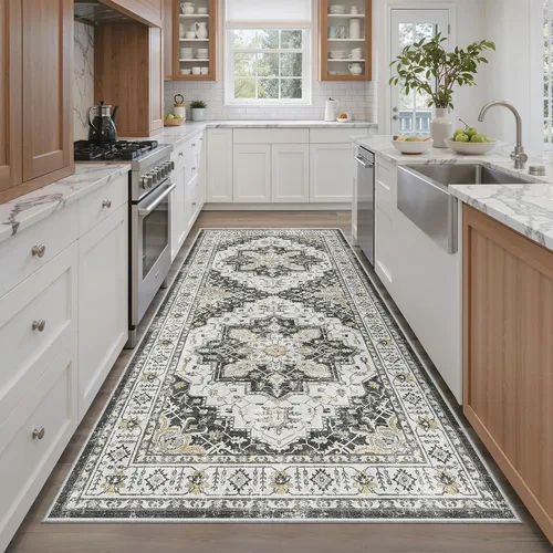 Miniatura 517 de Madane Tapete lavable de 2 x 10 pies para pasillo, cocina, recibidor, clásico, suave, antideslizante para interiores, casa de campo, baño, sala