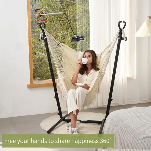 Miniatura 2 de Hamaca con soporte incluido con soporte para teléfono, silla doble colgante, macramé, estilo boho, hecha a mano, columpio ajustable para interiores
