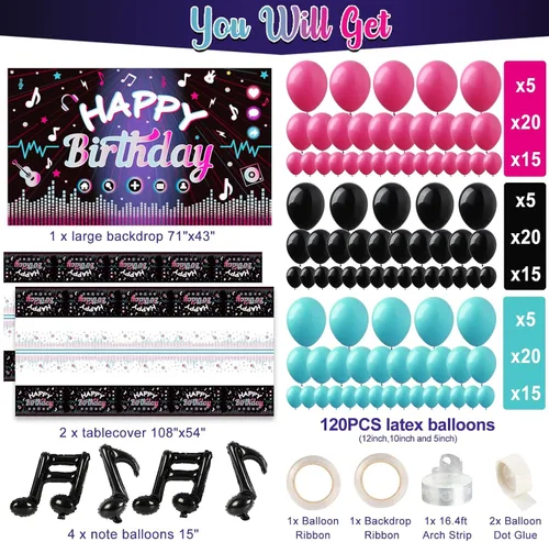 Miniatura 2 de OurWarm 130 piezas de decoraciones de fiesta de cumpleaños de Tik Tok, decoraciones de feliz cumpleaños con música, suministros de fiesta temática
