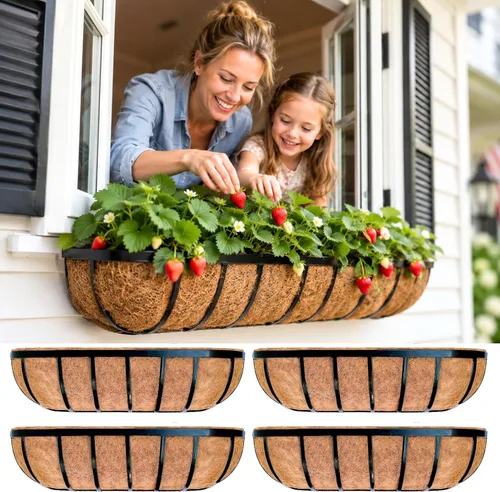 Miniatura 16 de LaLaGreen - Cajas de plantador para barandillas de terraza (61 cm, paquete de 6) Macetas de pared de metal para plantas al aire libre, color negro