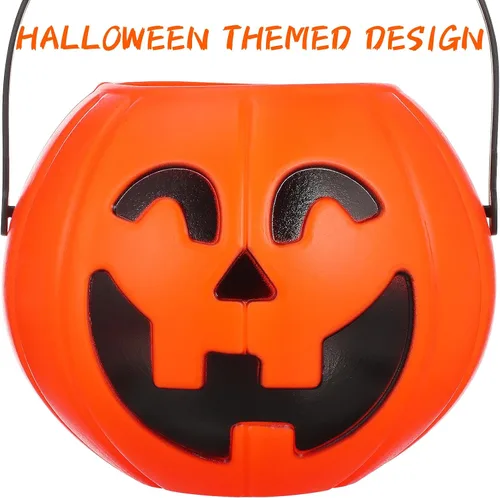 Miniatura 3 de Cubo de calabaza de Halloween portátil para dulces con asa, decoración creativa de calabaza para el hogar y fiesta, 6.3 pulgadas