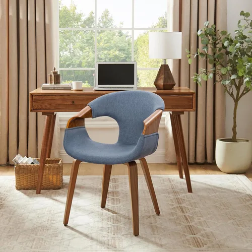 Miniatura 8 de Art Leon Mid Century - Silla de escritorio moderna sin ruedas, silla de escritorio de madera tapizada de piel sintética, silla de oficina con patas