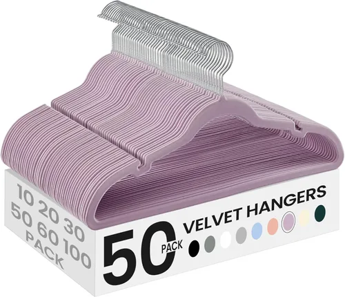 Miniatura 28 de SONGMICS Paquete de 30 perchas de terciopelo antideslizantes con muescas para el hombro, barra para pantalones, gancho giratorio de 360°, ahorro