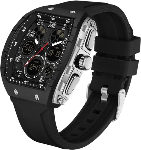 Relojes para hombre, únicos rectángulos, reloj de pulsera blanco con pantalla digital analógica de doble hora, cronómetro de cuenta regresiva,
