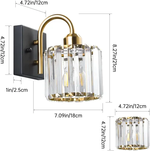 Miniatura 7 de Luz de tocador de baño dorada - Accesorio de luz de baño de cristal sobre espejo