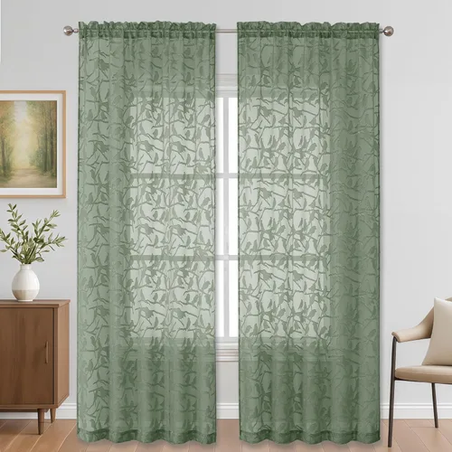 Miniatura 19 de OVZME Anji - 2 paneles de cortinas traslúcidas de gasa marrón de 72 pulgadas de largo para dormitorio, doble bolsillo para barra, tela ligera