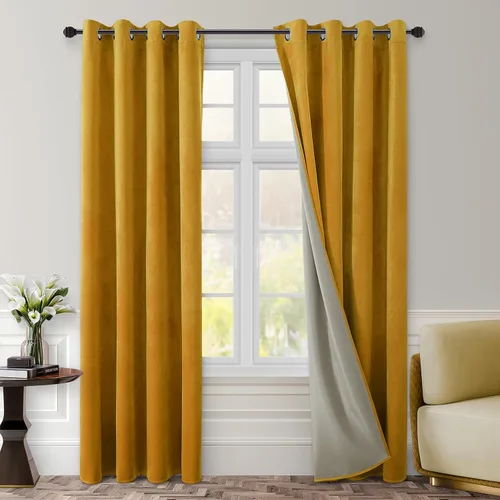 Miniatura 14 de HOMEIDEAS Cortinas de terciopelo opacas de color azul marino, 52 x 96 pulgadas, para oscurecer la habitación, con aislamiento térmico y ojales