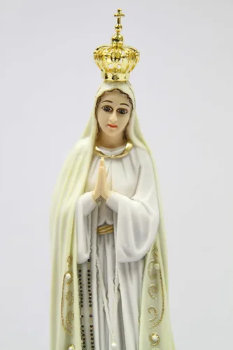 Miniatura 8 de Vittoria Collection Figura de escultura italiana de 11 1/2 pulgadas de alto de Nuestra Señora de Fátima con corona de metal, hecha en Italia