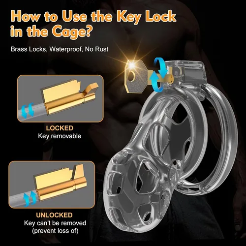 Miniatura 9 de Dispositivos de Jaula de Castidad Masculina - Jaula de Pene de Silicona Suave y Ligera para Hombre, Cintura de Castidad Transparente con Candado