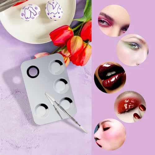 Miniatura 4 de Mejora la paleta de maquillaje de mezcla, paleta de acero inoxidable con herramienta de espátula para mezclar cosméticos y pigmentos, Nail art