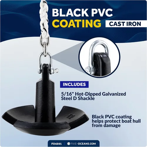 Miniatura 4 de Five Oceans Kit de anclaje de barco de río y anclaje de barco, revestimiento de vinilo de PVC negro, varios tamaños para tabla de remo, lancha
