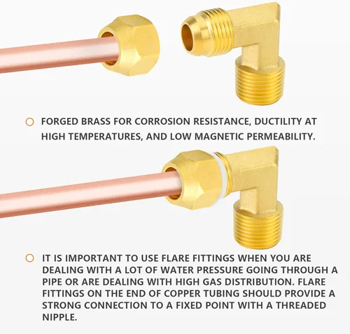 Miniatura 6 de GASHER Adaptador de codo de montaje de tubo de latón de 1/2 pulgada flare x 1/2 pulgada NPT macho Pipe