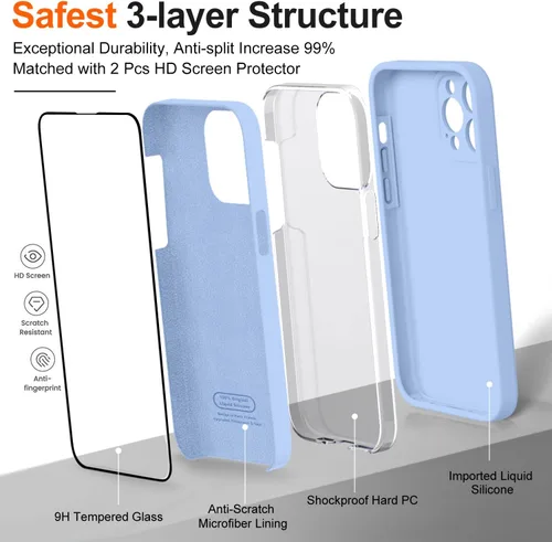 Miniatura 4 de Funda compatible con iPhone 14 Pro Max, con 2 protectores de pantalla de vidrio templado 9H, [protección de cámara] [forro de microfibra] Funda