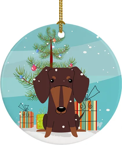 Miniatura 82 de Caroline's Treasures Adorno de cerámica para árbol de Navidad, Laika Spitz de Siberia Occidental, decoración colgante para árbol de Navidad