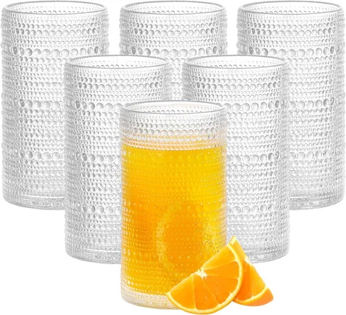 Miniatura 9 de Juego de 12 vasos para beber Hobnail de 16 onzas, vasos verdes en relieve vintage de gran capacidad, vasos altos para agua, cóctel, cerveza, whisky