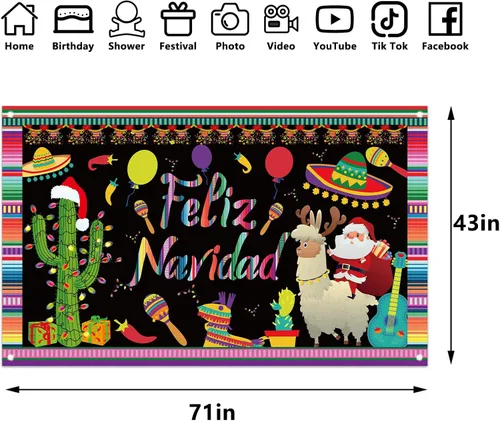 Miniatura 2 de Decoraciones de Feliz Navidad, telón de fondo para fotografía, pancarta de Navidad mexicana, decoraciones de Navidad y suministros para fiesta