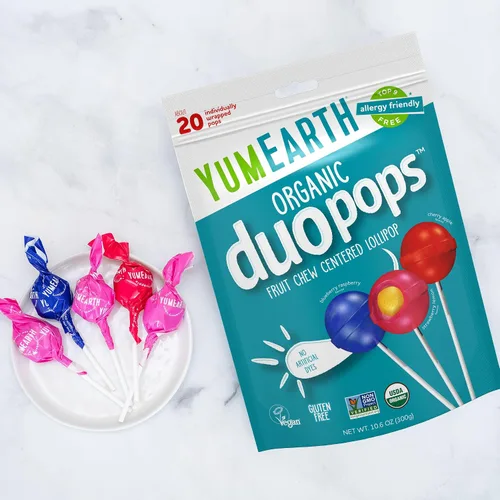 Miniatura 6 de YumEarth Paletas Orgánicas Duo Pops, Paletas con Centros Masticables de Fruta - Apto para Alergias (Libre de los 9 Principales), Sin Colorantes