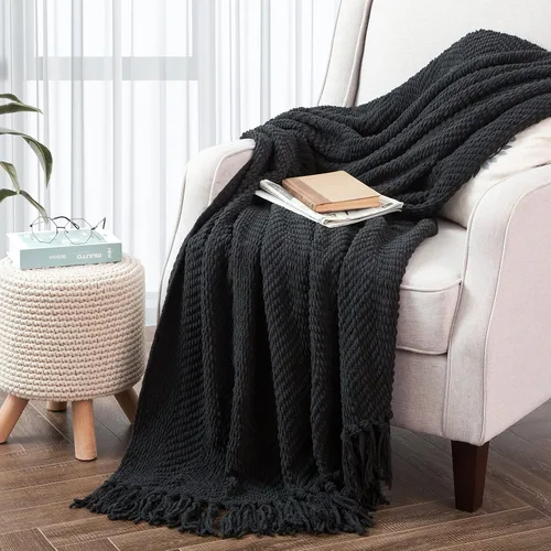 Miniatura 36 de Manta de tweed con borlas de flecos para sofá, decoración del hogar, cama, sofá, silla, 50 x 60 pulgadas, naranja óxido
