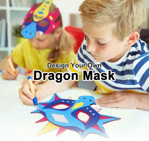 Miniatura 2 de iROLEWIN Paquete de 12 máscaras de dragón de fieltro para niños, recuerdos de fiesta, juguetes de dinosaurio, disfraces para niños y niñas, regalos