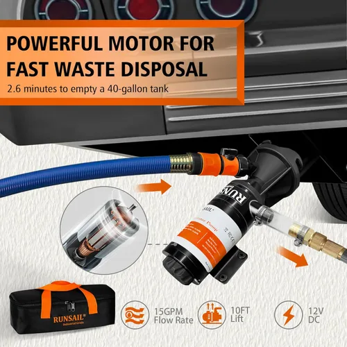 Miniatura 6 de Bomba maceradora RV, 12V Bomba de desecho portátil RV para aguas residuales, 12GMP Bomba maceradora autocebante de liberación rápida, Kit completo