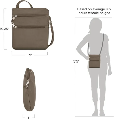 Miniatura 5 de Travelon - Bolso bandolera antirrobo clásico, doble cremallera, delgado