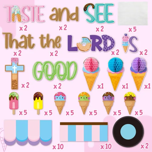 Miniatura 3 de CY2SIDE 73 piezas de recortes cristianos con sabor a helado y mira que el Señor es bueno para el aula, tablón de anuncios de Jesús, helado