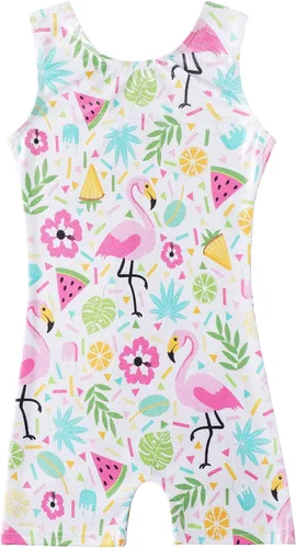 HOZIY Leotardos de gimnasia con pantalones cortos para niñas y niños pequeños, trajes de ciclista con estampado de unicornio brillante, leopardo,