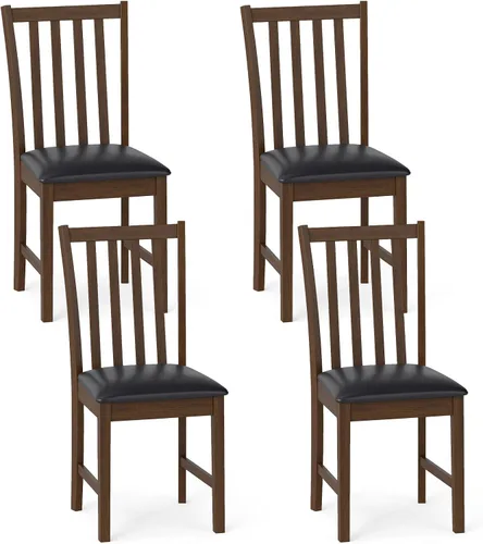 Miniatura 12 de Giantex Juego de 4 sillas de comedor de madera, sillas de cocina tapizadas de piel sintética con patas de madera de goma, respaldo curvo, asiento