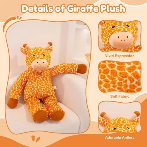 Miniatura 2 de SQEQE Peluche de jirafa grande de 39 pulgadas, jirafa de peluche gigante para niños y adultos, lindos peluches enormes para cumpleaños, Navidad