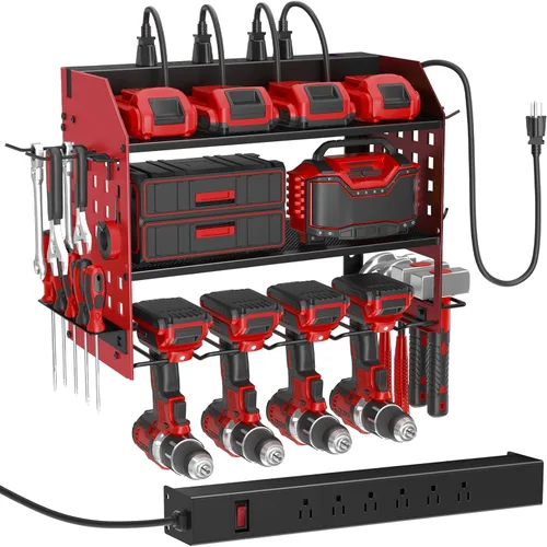 Miniatura 11 de SUNALLY Organizador de Herramientas Eléctricas de Acero Resistente de 3 Niveles, Negro Mate, Estante de Herramientas de 3 Capas para Taladro