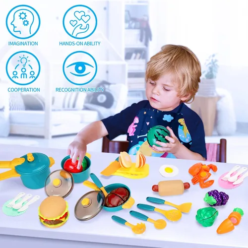 Miniatura 6 de Juego de accesorios de cocina para niños, juego de juguetes de cocina para niños, juego de juguetes de cocina para niños pequeños, ollas y sartenes