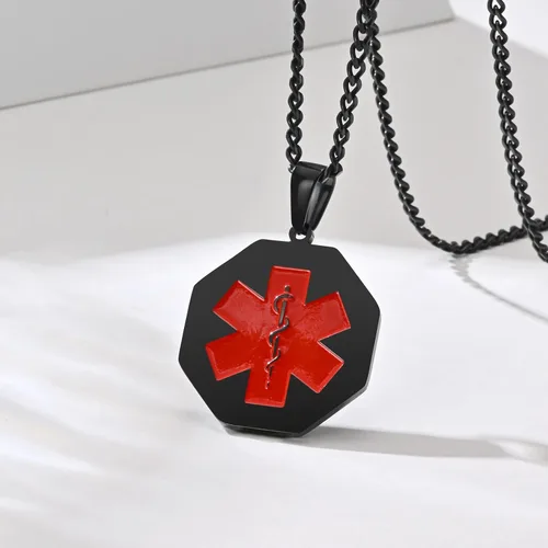 Miniatura 64 de VNOX Collar con colgante personalizado de acero inoxidable con grabado personalizado para identificación de alerta médica de emergencia para hombres