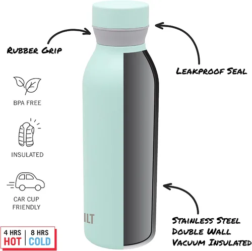 Miniatura 3 de BUILT Cascade - Botella de acero inoxidable aislada al vacío de doble pared con agarre cómodo y tapa giratoria, 18 onzas