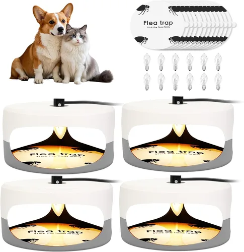 Miniatura 9 de Paquete de 2 trampas para pulgas para el interior de tu hogar, mata insectos en la cama con 6 bombillas y 4 almohadillas adhesivas, trampa