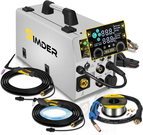 Miniatura 10 de SSimder - Soldador MIG de 140 A con pulso de 110 V, 220 V, núcleo de flujo/elevación TIG/Stick 3 en 1, temporizador SPOT, inversor IGBT