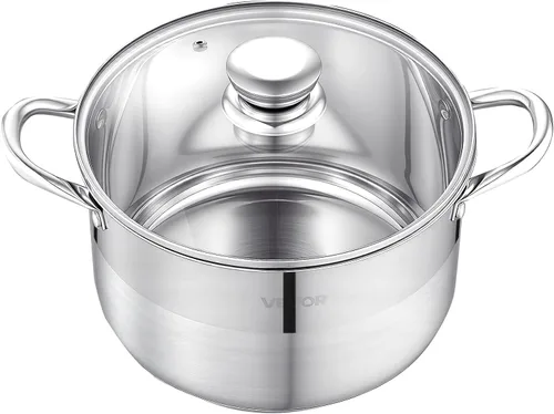 Miniatura 9 de VEVOR Olla de acero inoxidable, olla de acero inoxidable de 8 cuartos con tapa de vidrio, sin PFOA, sin PFAS, compatible con estufas de gas, cocinas