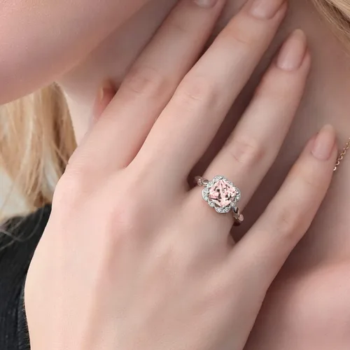 Miniatura 5 de Gem Stone King Anillo de compromiso de plata de ley 925 de 0.315 in con piedra natal y zafiro blanco creado Anillo de compromiso de boda